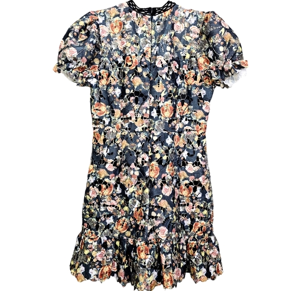 Nwot Boohoo Crochet  Cutout Floral Lace Puff Sleeve Dress - Picture 5 of 17